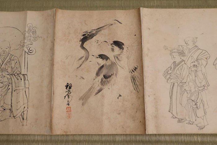 日本畫卷物美人畫人物花鳥紙本| Yahoo拍賣