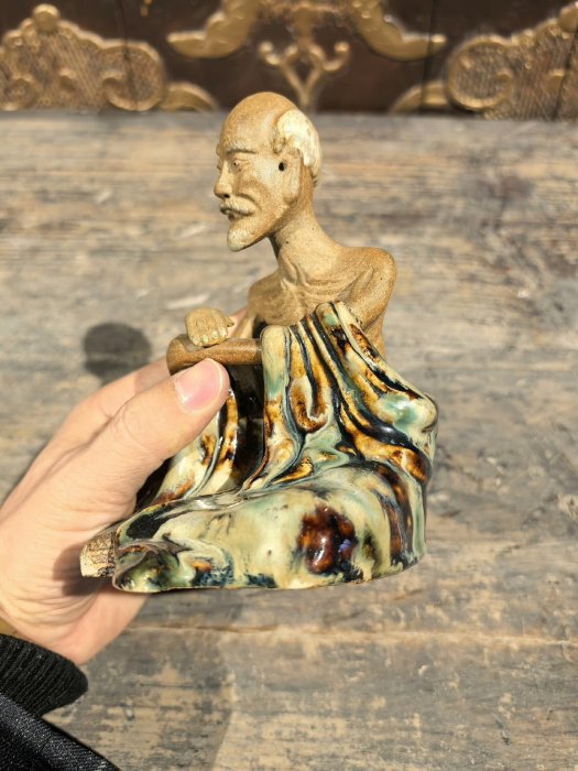 清代石灣窯玳瑁釉羅漢塑像中古古董工藝雕塑高度cm 古董藝術石灣陶造像