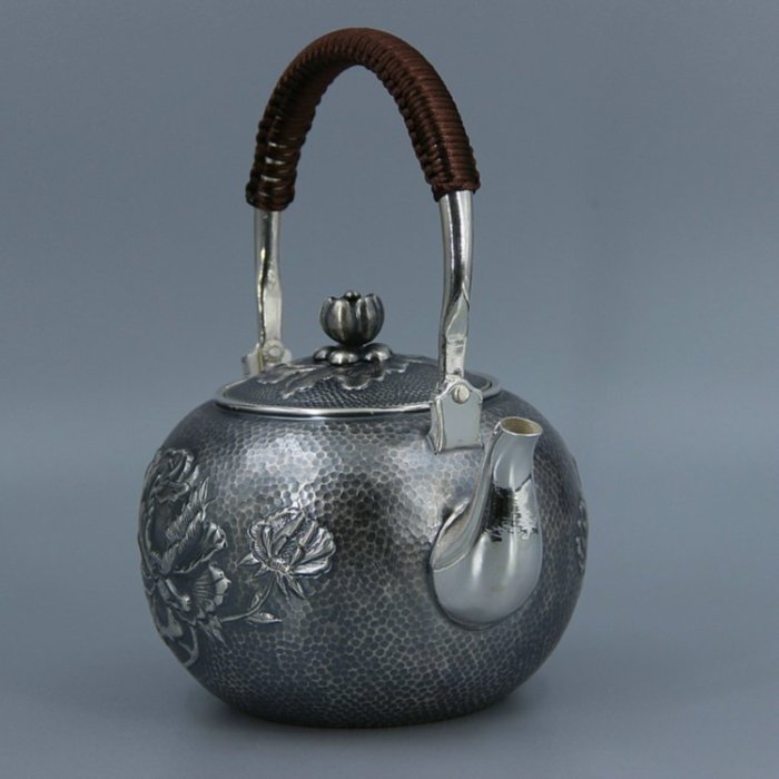 銀壺茶具純銀手工泡茶壺千足銀錾花含銀量高達99%以上重量:815g ~限時