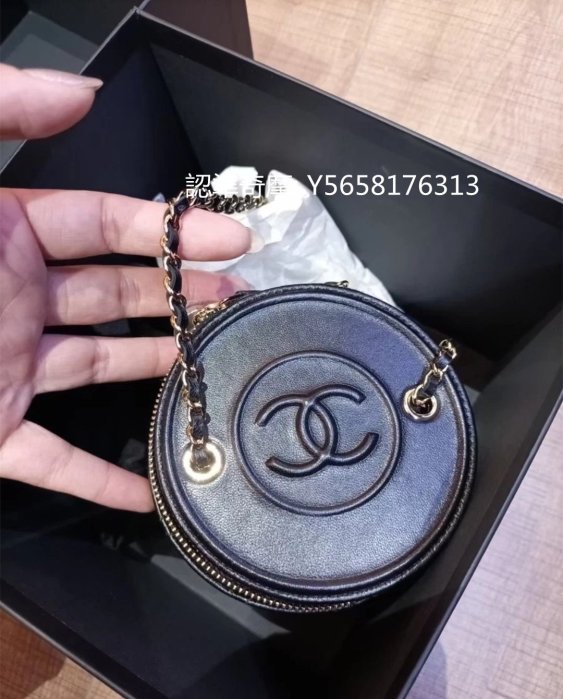二手正品 CHANEL香奈兒 小號 圓筒包 鍊條包 化妝包 黑色 小羊皮 翻蓋 斜挎包 AP2193 現貨