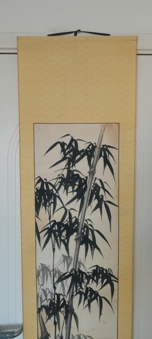嚴選華顏3666手工水墨《雨竹》條屏掛軸，紙本手繪藝術品，畫芯133x33