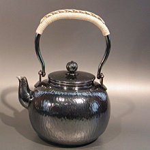 日本茶道純手工秀峰堂藤編銅銀湯沸鎚目湯沸黃銅鍍銀茶壺| Yahoo拍賣