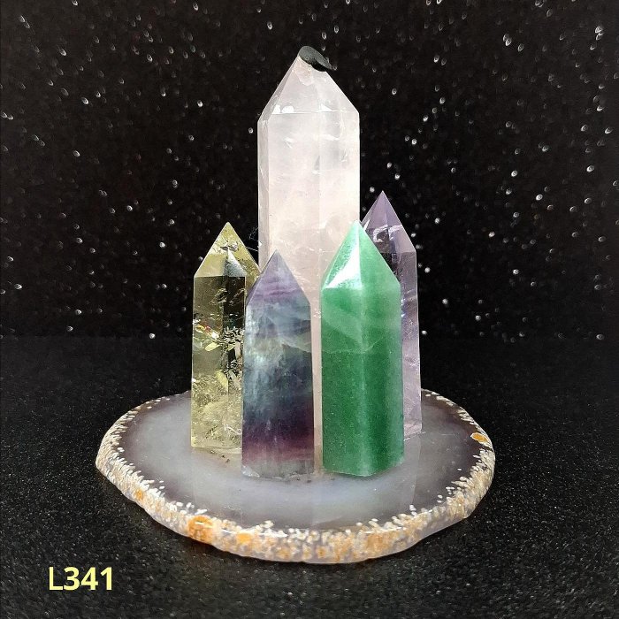 天然水晶七彩六芒星水晶柱】水晶原石六棱柱能量柱療癒石七脈輪晶柱七星