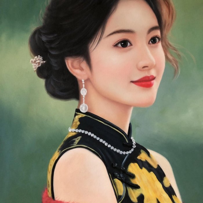 嚴選冷軍創作大師手繪油畫，精細人物肖像，尺寸100×70cm，推薦收藏藝術