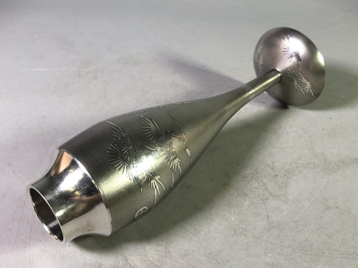 日本薩摩錫器巖切美巧堂登六作花入置物可插花放茶道具手作花紋精美用料