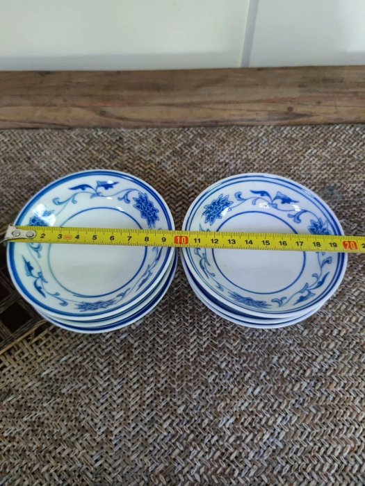 景德鎮七十年代青花纏枝蓮瓷碟六枚全品老瓷節日送禮青花瓷碟紅旗瓷廠