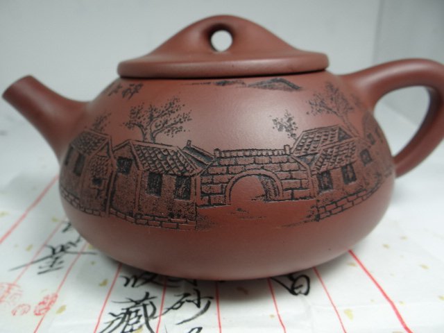 民興茶莊】宜興紫砂壺正品滿瓢壺工藝師王燦. 立體刻繪滿刻-全手工製