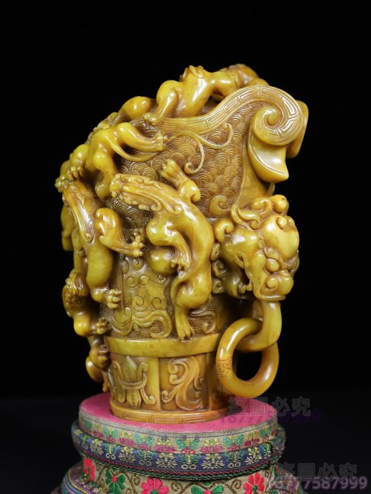 可議價舊藏珍品純手工雕刻壽山石螭虎獸杯擺件《瑞獸紐扣獻瑞》名人雕刻