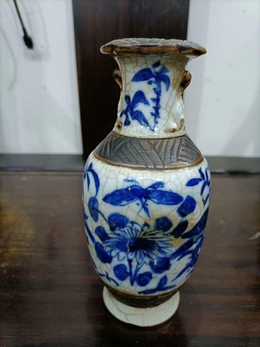 嚴選清代中期青花花瓶碎裂美韻開片自然青花發色純正白瓷精品中期花器