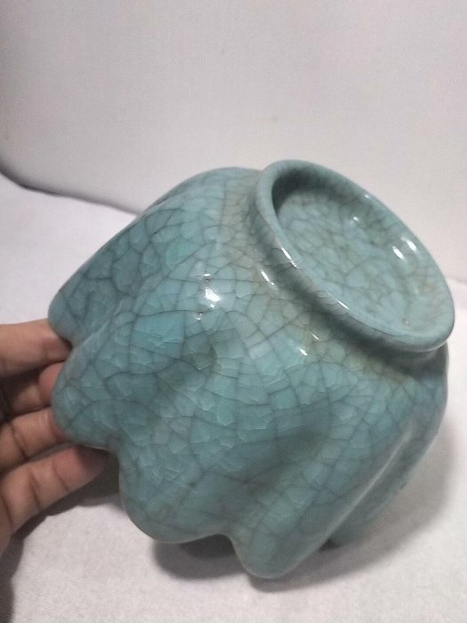 ◇宋時代 汝窯 天青釉 描金刻草書漢詩紋 蓮花洗 奉華款◇故393022 7112