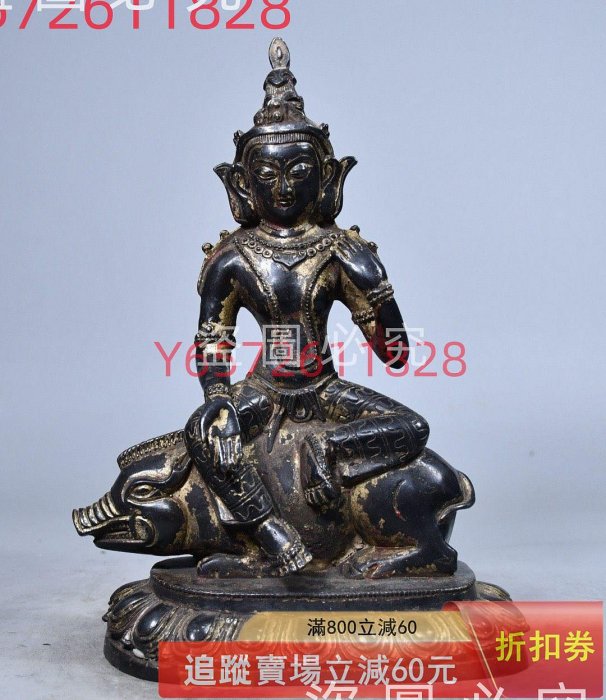 藏傳銅佛像，拓金·摩利支天菩薩,胎體厚重，色澤雅致，漿厚重古雅，極具