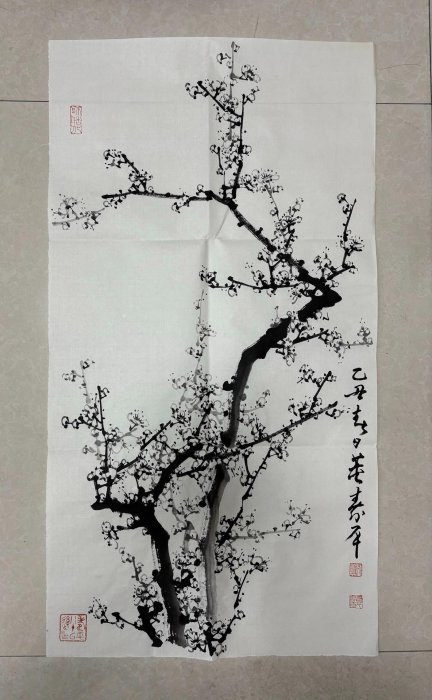 董壽平梅花畫芯，尺寸88x47，純手繪水墨寫意畫工精湛，梅花枝干遒勁