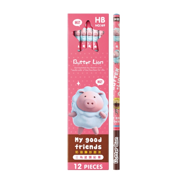 SIMBALION 雄獅 奶油獅 好朋友三角塗頭鉛筆NO-169HB X 12支入盒裝