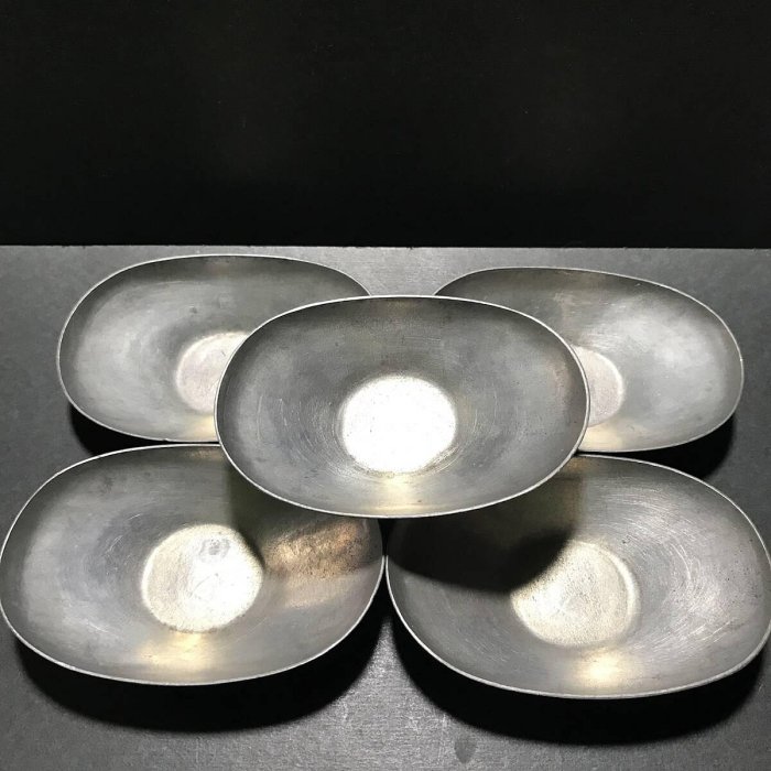 古錫 大型茶托 龍閣陳永高老店 唐物 梅型 ５客 古美術 民國海棠形錫茶托- 沐澤古美術