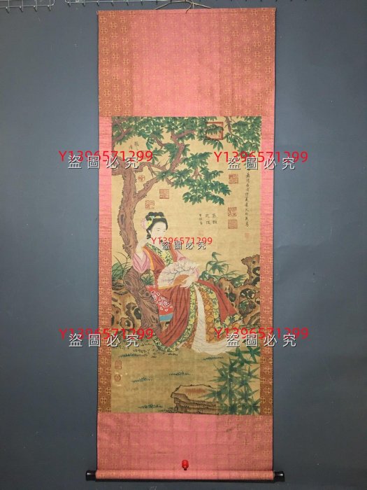 3A-187 仿古字畫畫家：仇英四尺中堂畫仕女畫手繪畫畫工精細