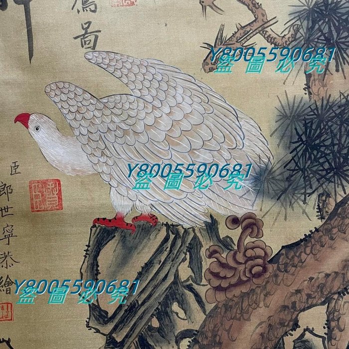 郎世寧手繪絹本白鷹圖畫畫心40×90㎝125Z3265951 【景天閣】 | Yahoo拍賣
