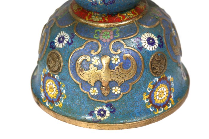 博古珍藏》款大清乾隆年製【銅胎掐絲琺瑯鎏金龍耳銅爐】34公斤擺件．檀