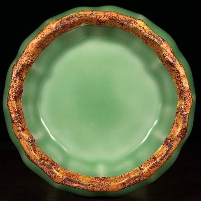 宋龍泉窯梅子青釉包口雙耳花口瓶，高23直徑12cm，300149 瓷器官窯汝窯
