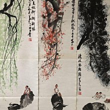 嚴選李可染風格牧牛圖字畫藝術品四條屏純手繪維修尺寸約45x90 公分牧牛