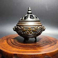 早期銅爐老件-饕餮紋獸耳三腳爐#01（古董/銅雕/收藏/銅爐/香爐/銅器