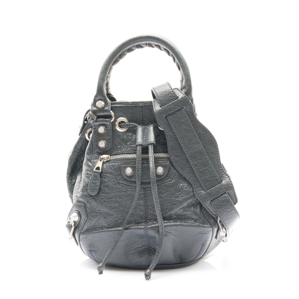BALENCIAGA 巴黎世家 Giant Mini Pompon 機車包 肩背包 灰色 山羊皮 【二手名牌BRAND OFF】