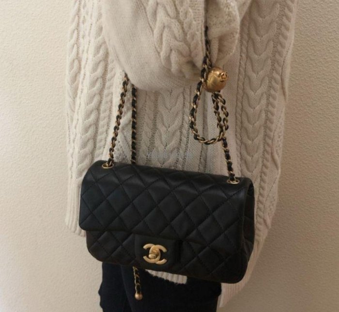 【二手】CHANEL 香奈兒女包  cf口蓋包小金球單肩斜挎包黑色金扣鏈條包
