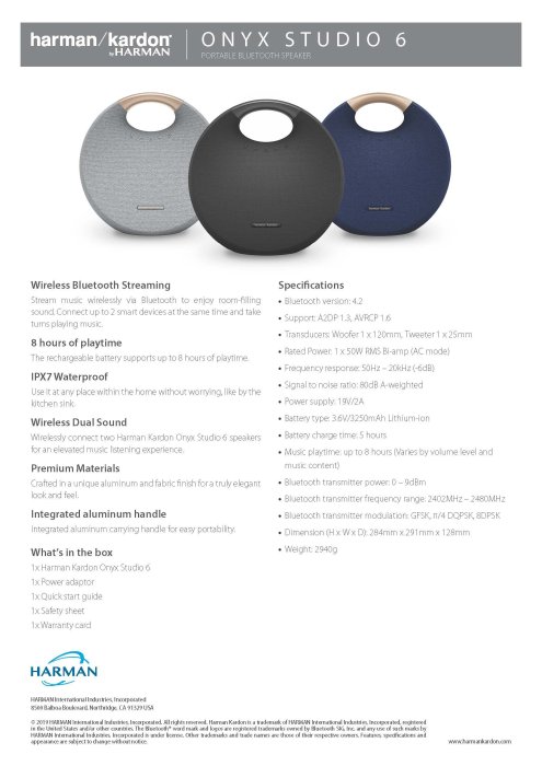2020年式**harman kardon onyx studio 6 6代無線藍芽喇叭**三色可選