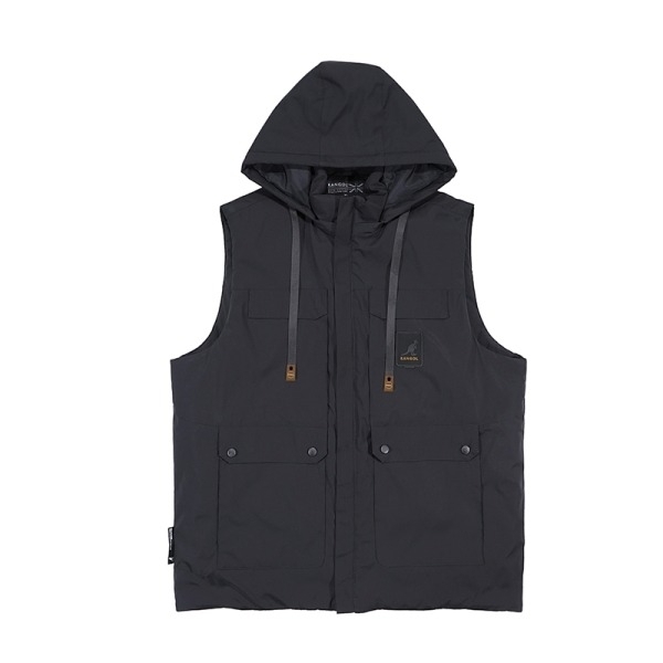 KANGOL 背心 黑 多口袋 科技保暖 連帽背心 中性 6555148320