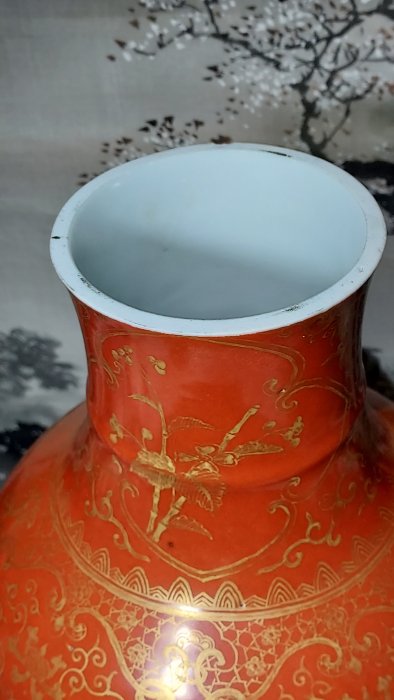 清代中期珊瑚紅描金觀音大瓶雙圈款| Yahoo拍賣