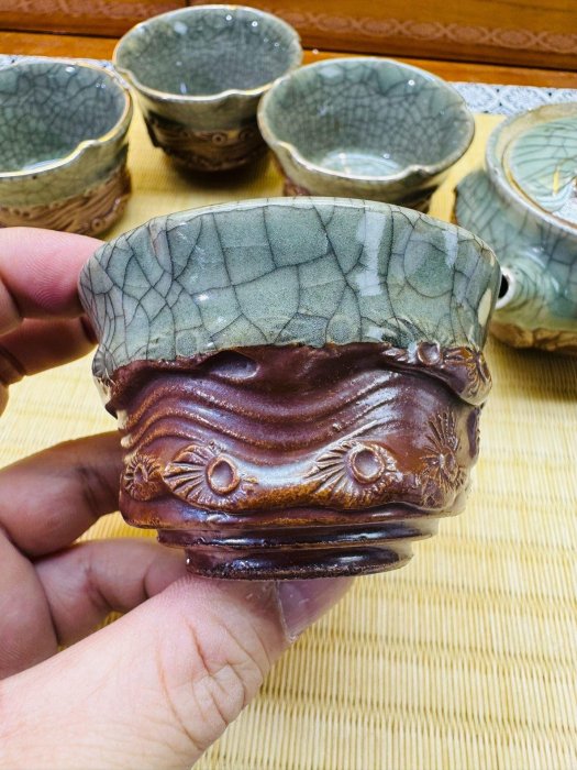 嚴選日本相馬老松枝壺，五杯組陶瓷古董精品，尺寸820。瓷器專送確保