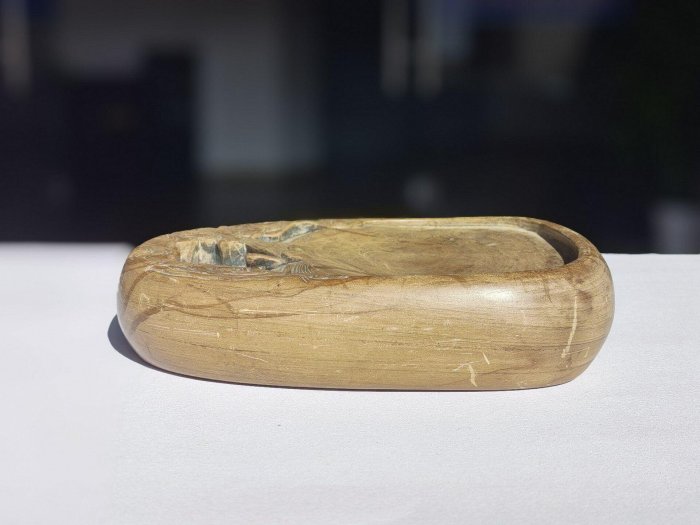 明代降州鱔魚黃澄泥硯精工鑄造16.5x13x3.5㎝ 日本回流收藏品品相完好