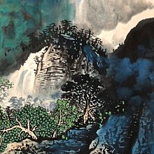 Z129【張大千】潑墨山水，六尺橫幅純手繪作品尺寸約178x70cm左右未裝裱