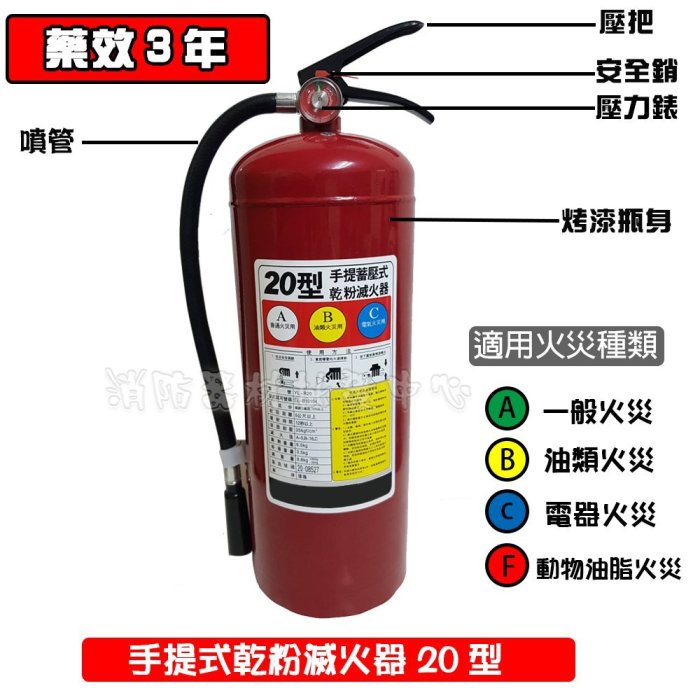 (新規) 20p乾粉滅火器 20型滅火器 附貼紙.掛鉤有認証.