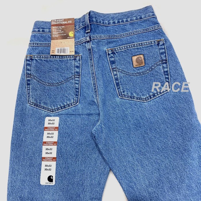 RACE】CARHARTT B18 DENIM STRIGHT 牛仔褲長褲皮標直筒卡哈工裝淺藍