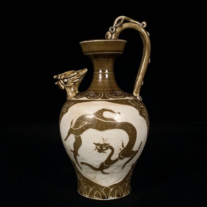 宋定窯褐彩刻龍紋龍鳳壺，高21直徑11cm，20056 瓷器官窯汝窯【古雲