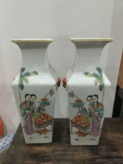 中国 古い 四方 花瓶 同治年製 PR048 伊志良光作 染付 釉裏紅 四十雀 葡萄文 瓢瓶 共箱 花瓶 【公式通販】