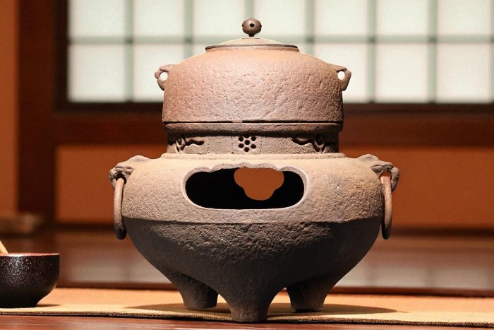 9/17結標日本鑄鐵鬼面風爐老茶釜BDI0410 -茶道具侘寂日本茶道品茶煎茶