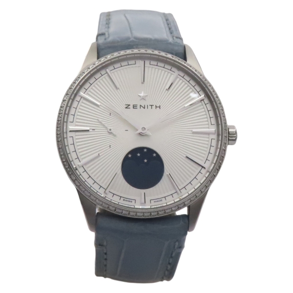 ZENTH真力時 ZENITH Elite Moonphase 腕錶 銀色錶盤 藍色皮帶 不鏽鋼 16.3200.692 【二手名牌BRAND OFF】