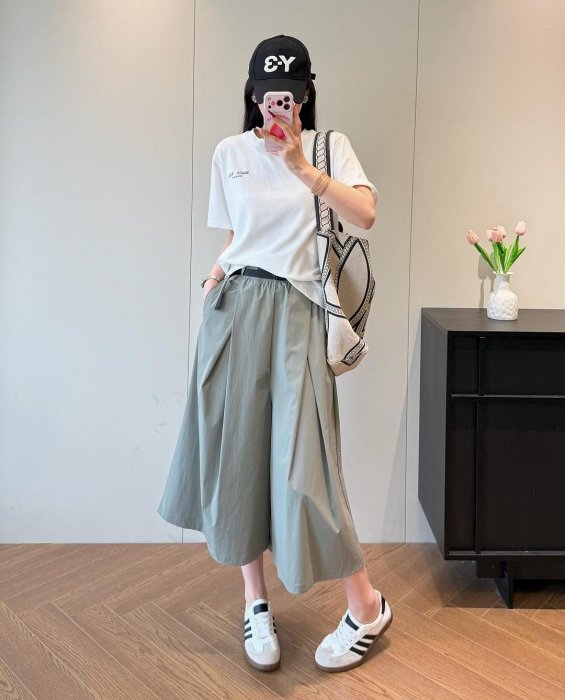 輕量速乾 壓褶寬鬆鬆緊腰八分裙褲 ♥ C Select shop