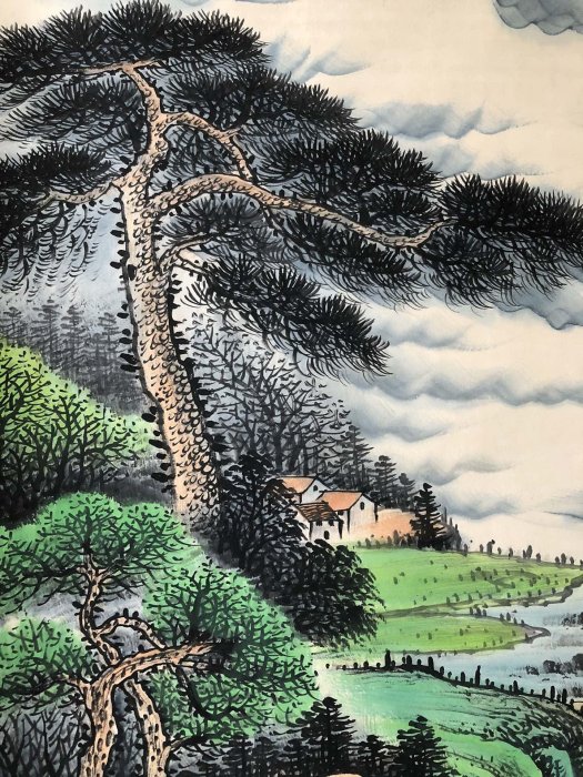 25【宋文治】山水，四尺純手繪作品中堂裱好尺寸202x78cm左右畫芯尺寸