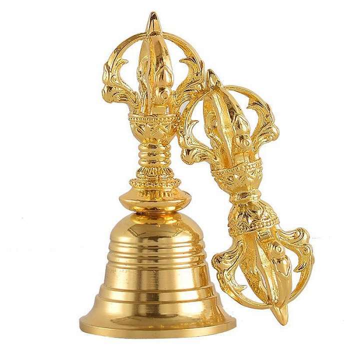 金剛鈴杵黃銅西藏密宗用品供具迷你手搖小鈴鐺五股金剛杵小號擺件~聚