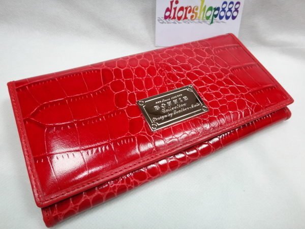 ＊迪奧小店＊BONNIE鱷魚紋～鐵牌真皮長夾／多功能壓釦款／高貴奢華／幸運紅／勁爆特價！