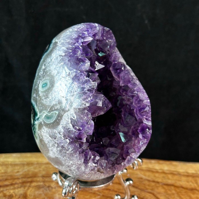 紫水晶 烏拉圭紫水晶恐龍蛋638公克ESP紫水晶恐龍蛋玄武岩帶皮彩繪紋路超