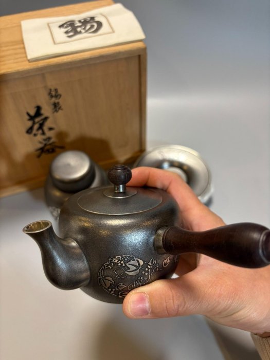 日本中古本錫錫半造大阪浪華錫器錫制茶器組合錫罐錫茶葉罐錫茶入日本錫