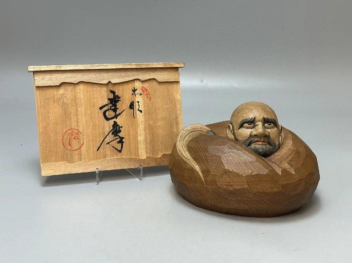 近藤宏 木彫 寿老人 置物 讃岐一刀彫 置物 彫刻 古美術 ☆ 讃岐一刀彫 置物 「達磨」 近藤宏 仏教美術 木彫り作家 東洋彫刻
