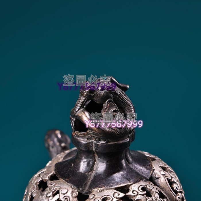 純銅高浮雕鏨刻鎏銀龍耳熏香爐工藝精湛器型款美高18厘米寬19厘古玩古董