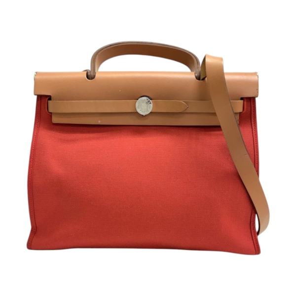 HERMES 愛馬仕 Herbag Zip 31 兩用包 橘紅色 帆布 A刻 銀釦 缺鎖扣 【二手名牌BRAND OFF】