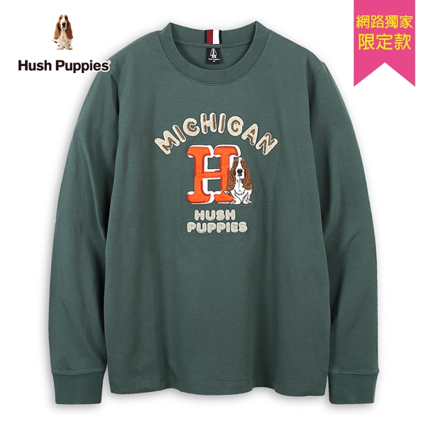 Hush Puppies T恤 男裝立體造型品牌英文毛巾繡刺繡狗長袖T恤