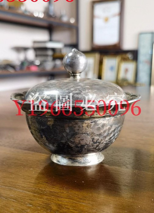 民國早期上海裘天寶銀樓純銀蓋缸松鶴延年原漿銀蓋缸，上海九大銀樓之裘
