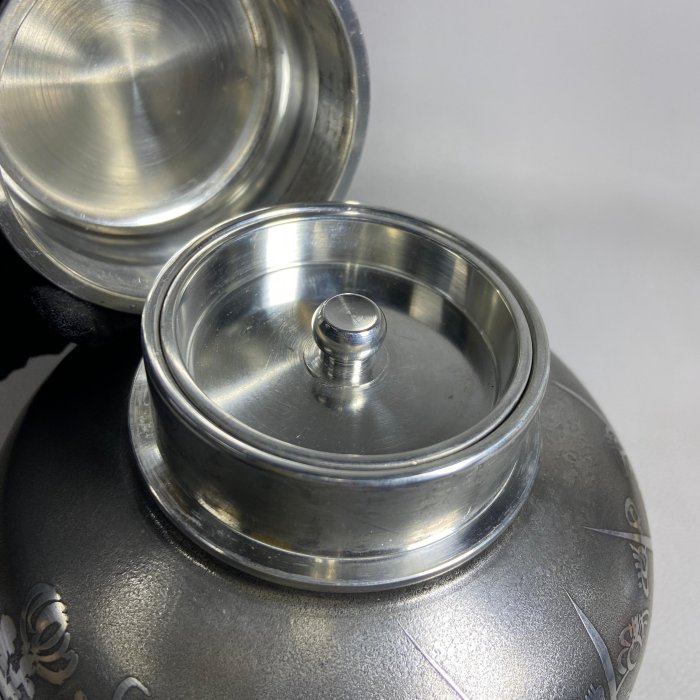 乾茂號造　煎茶道具　茶入 煎茶道具　錫製　茶入 ○ 煎茶道具 古錫 茶入 乾茂號造銘 錫 班文 古玩輕鬆